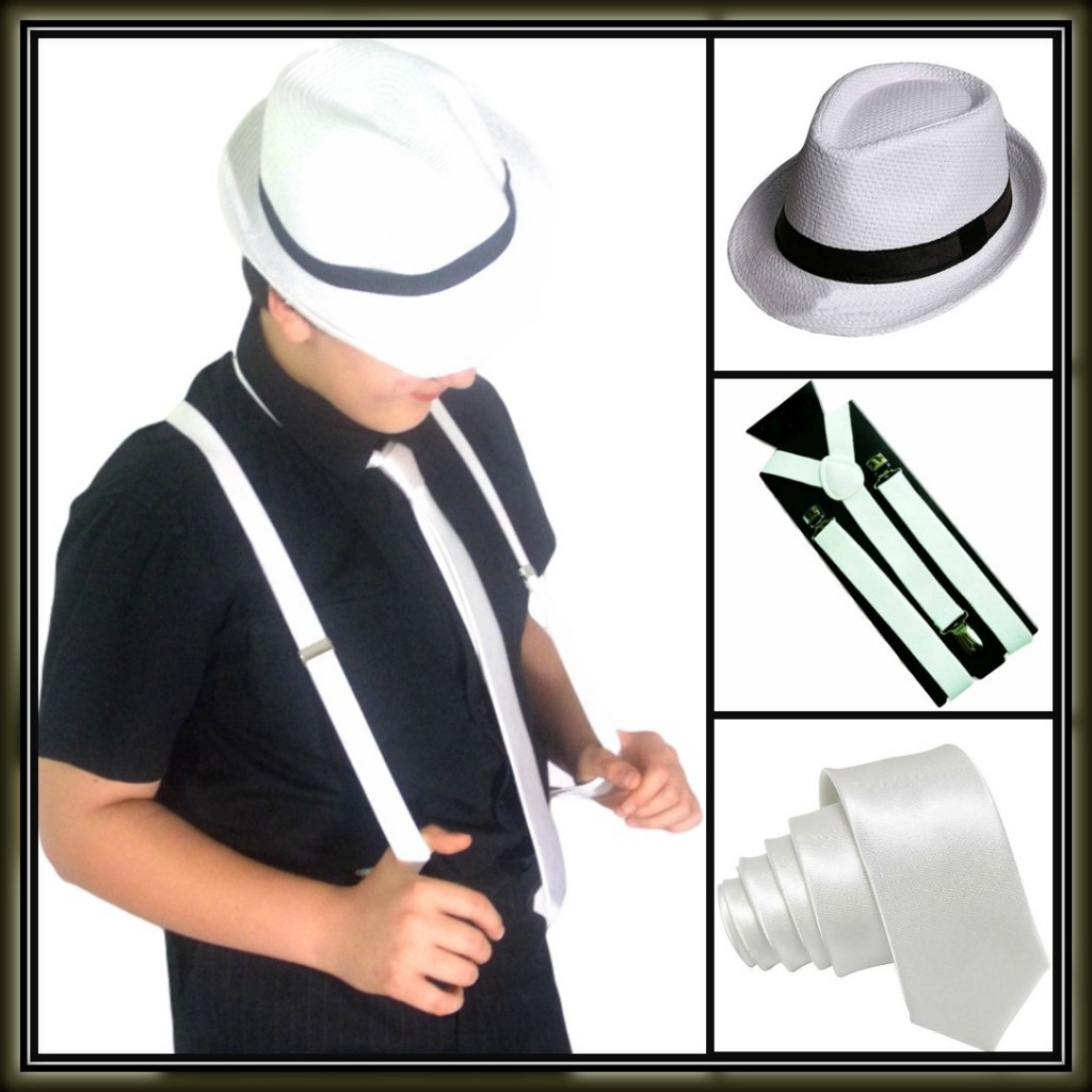 white suspenders tie black hat mafia collage
